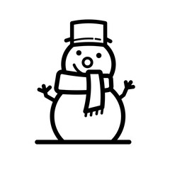 Cute winter snowman with scarf line vector icon