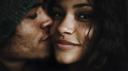 A couple shares an intimate moment with one gently kissing the other s forehead conveying deep affection and connection