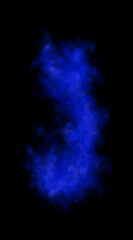 Swirling blue smoke with soft luminous glow and airy rounded shape on transparent background forming abstract vapor motion trail