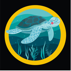 Turtle Logo Under the Sea with Black and Yellow Background — Modern Ocean Design
