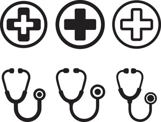 Obraz premium Medical Cross and Stethoscope Icons Representing Healthcare and Medicine
