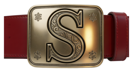 Gold belt buckle with the letter s isolated on transparent background