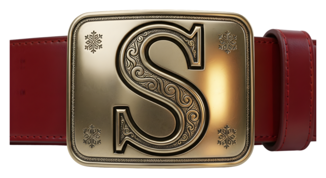 Gold belt buckle with the letter s isolated on transparent background