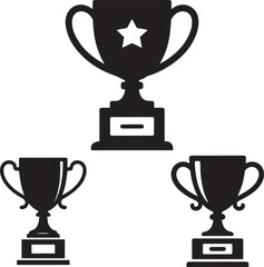 Trophies illustration depicting victory, awards, and competition successes in black and white