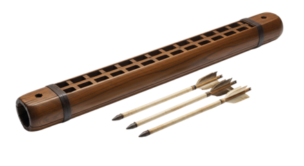 Focus on a long wooden tube part of a Korean hwacha fire arrow launcher from the 15th century