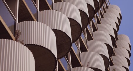 Detailed view of corrugated metal panels. Ideal for architectural backgrounds or textures
