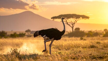 African Ostrich Strides Across