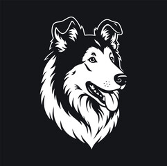 Fototapeta premium White Collie dog head vector logo on black background