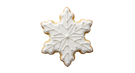 Delicious snowflake cookie with white icing isolated on transparent background