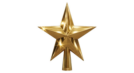 Golden star tree topper isolated on transparent background for christmas tree