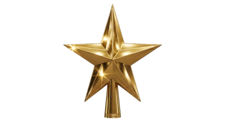 Golden star tree topper isolated on transparent background for christmas tree