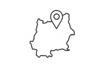 Location pin icon on abstract outline map showing navigation, destination, and travel on transparent background