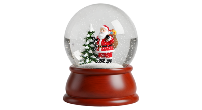 Santa claus in snow globe isolated on transparent background for christmas
