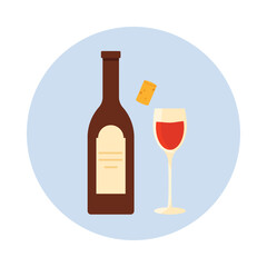 Minimal Italian wine bottle with glass and cork on isolated white background vector illustration