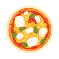 Classic Italian Margherita pizza with cheese, basil, and tomato on white isolated background vector illustration