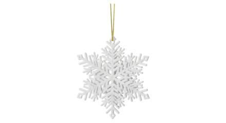 White snowflake ornament isolated on transparent background, perfect for christmas tree