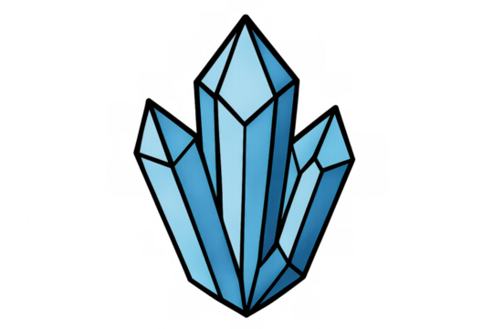 Blue crystal cluster graphic with transparent background, symbolizing gem, magic, and energy - Powered by Adobe