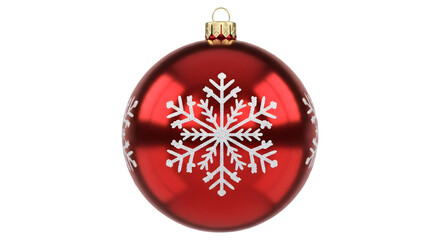 Red christmas ornament with snowflake isolated on transparent background for holiday