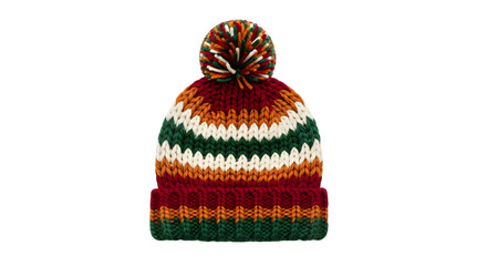 Colorful knit hat with pompom isolated on transparent background for winter wear