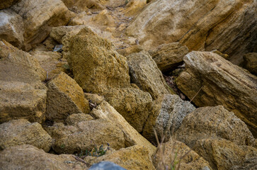Close-up of Rough Sandstone and Limestone Boulders Texture