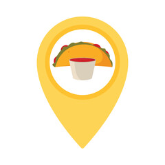 Isolated taco and salsa marker icon for restaurant map or delivery app vector illustration