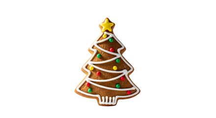 Gingerbread christmas tree cookie isolated on transparent background for holiday