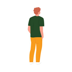 Young man standing isolated in line, viewed from behind, perfect for food truck queue concepts vector illustration