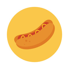 Simple isolated German hot dog icon with mustard and sausage on white background vector illustration
