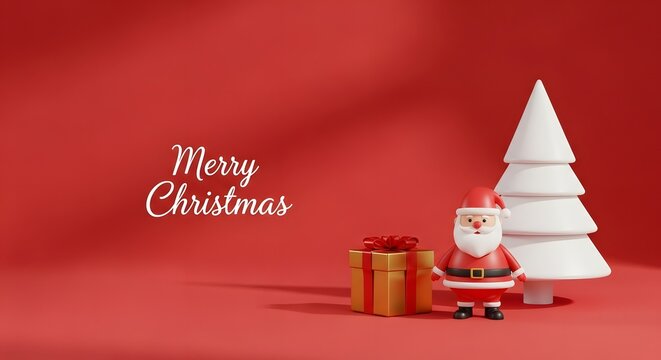 Merry christmas with santa claus and a white tree