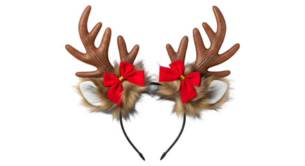 Reindeer antlers headband with red bows isolated on transparent background