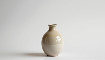 A simple ceramic vase stands alone against a clean white background, perfect for product display, empty, elegant, isolated