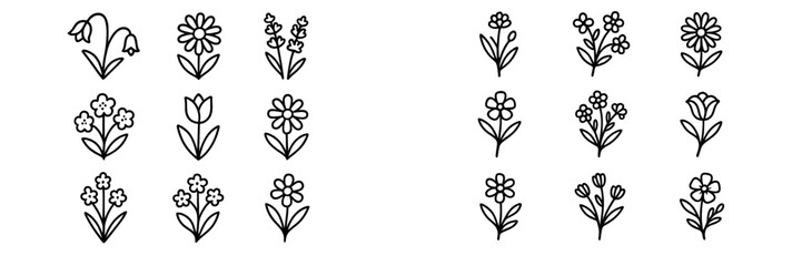 Floral doodles showcasing various flower designs in a simple and clean style for creative projects or decorations