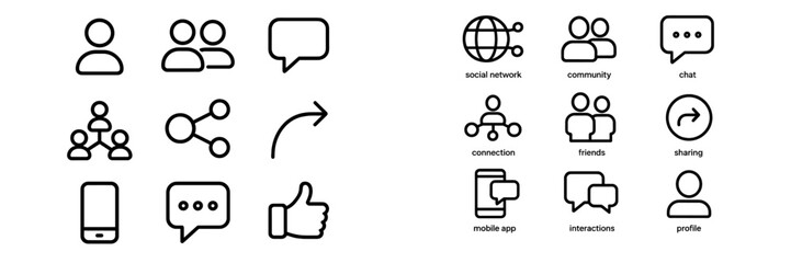 Obraz premium Illustrations of social networking icons representing communication and interaction in a digital environment