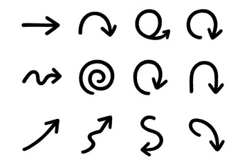 Various hand-drawn arrow and swirl designs created for artistic and directional purposes