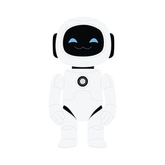 Friendly white chat robot character with a smiling face isolated on white background vector illustration