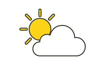 Sun showing behind a cloud representing partly cloudy weather conditions, ideal for design elements. Transparent background
