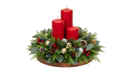 Christmas centerpiece with red candles isolated on transparent background