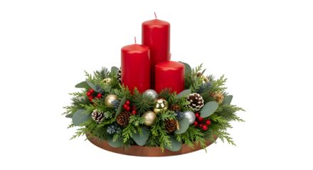 Christmas centerpiece with red candles isolated on transparent background