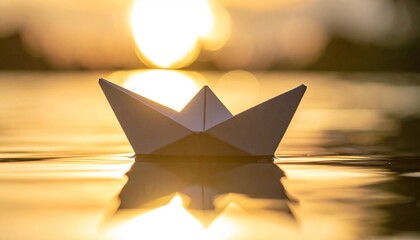Empty paper boat on calm water