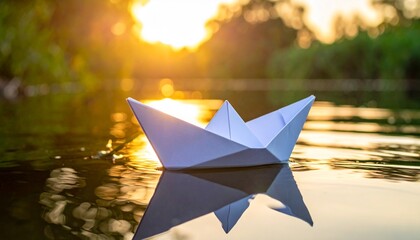 Empty paper boat on calm water