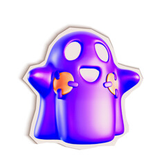 A Trendy Sticker Ghost with colorful Halftone Dot texture. Vector isolated element on Halloween on transparent background. Vintage style Pop art and y2k vibe nostalgic