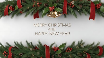  merry christmas and happy new banner design with realistic green decoration with space for copy , created with generative ai