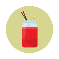 Isolated round icon of African hibiscus drink with lime and straws in a mason jar vector illustration