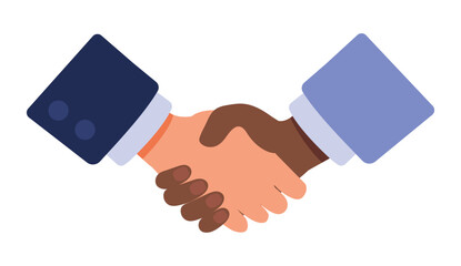 Two diverse hands shaking in a business deal partnership on isolated white background vector illustration