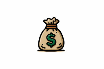 Minimalist Vector SVG Icon of Money Bag with Dollar Sign in Flat Design Style