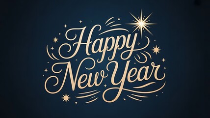 Golden Happy New Year phrase with sparkling stars and glitter,  new year with calligraphic text with golden star.Vector illustration template. greeting cards, created with generative ai