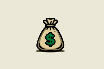 Minimalist Vector SVG Icon of Money Bag with Dollar Sign in Flat Design Style with Neutral Colors