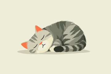 Vector Cute Flat Style SVG Illustration of Sleeping Cat with Gray Stripes in Minimalist Design for Web and Digital Use