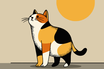 Minimalist Vector SVG Illustration of a Calico Cat with Flat Design Style and Warm Color Palette