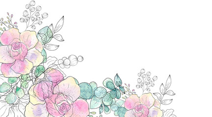 Watercolor garden flowers.